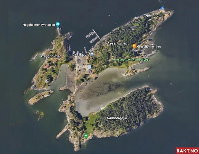 Satellittbilde over Heggholmen, Gressholmen og Rambergøya.