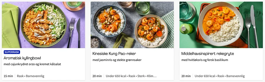 Valgmuligheter fra HelloFresh Norge