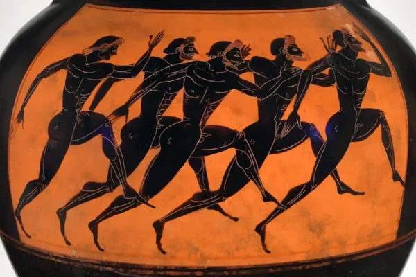 Diaulos painting on an urn from ancient greece